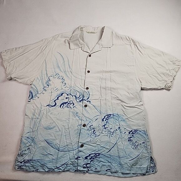 Tommy Bahama XL SS Casual Silk Shirt Embroidered Marlin Casual Button Down - Picture 1 of 10